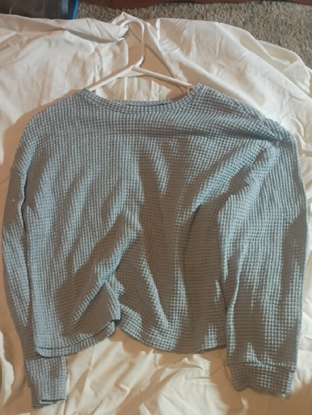 Cozy Waffle-Knit Lightweight Sweater - Light Blue